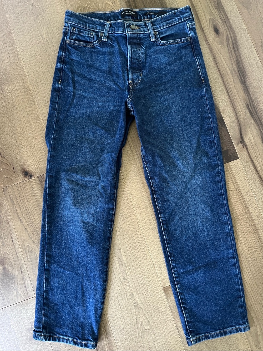 Banana Republic High-Rise Straight Leg Jeans Button Fly Dark Blue Size 28